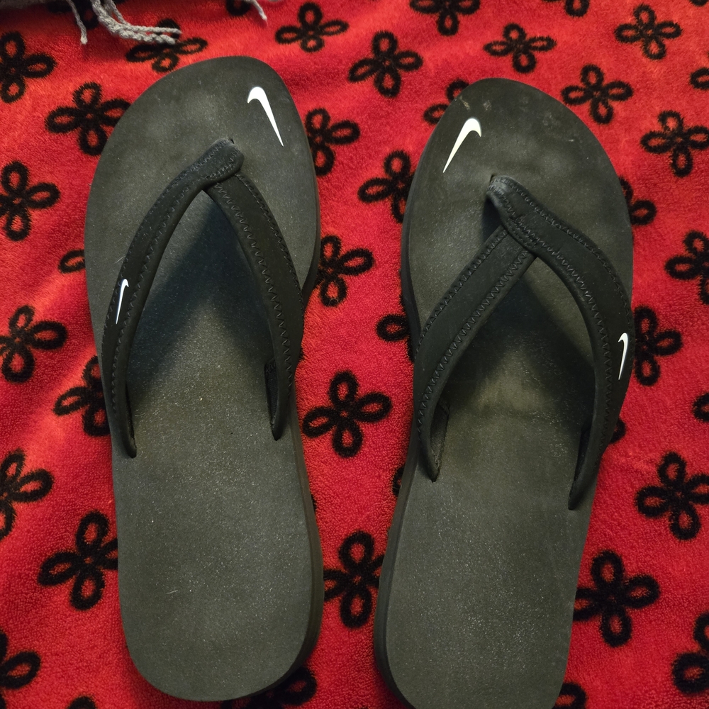 Nike Black Sandals with White Logo